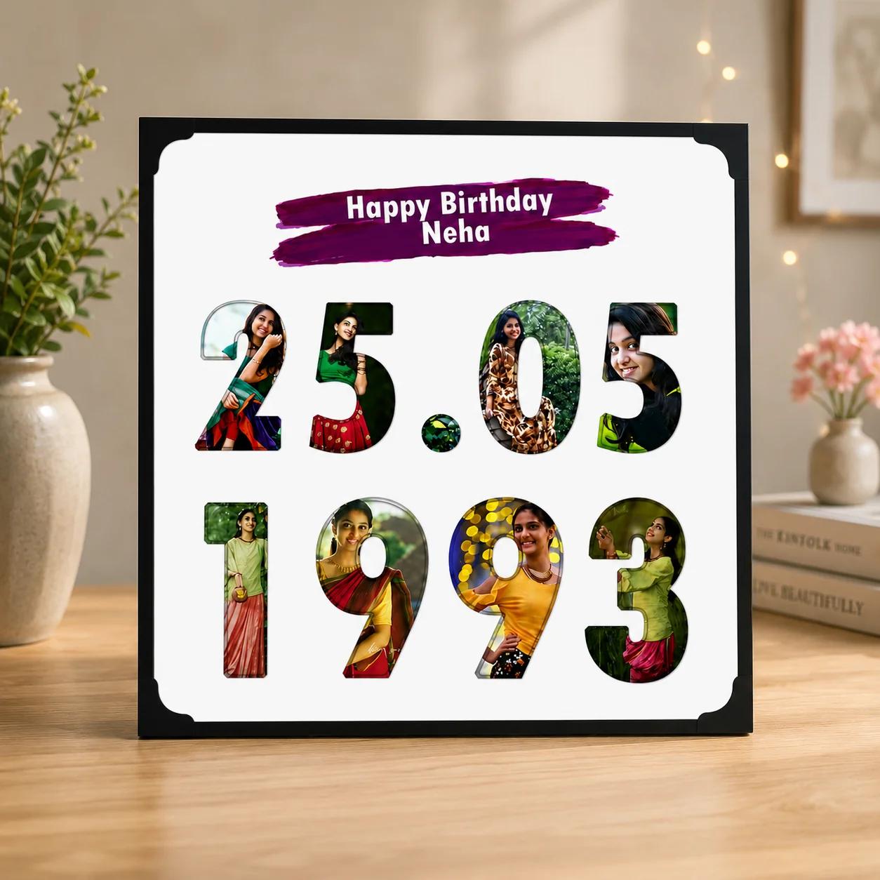 Zpics Custom Engraved Wooden Square Frame with Date Memory Gift